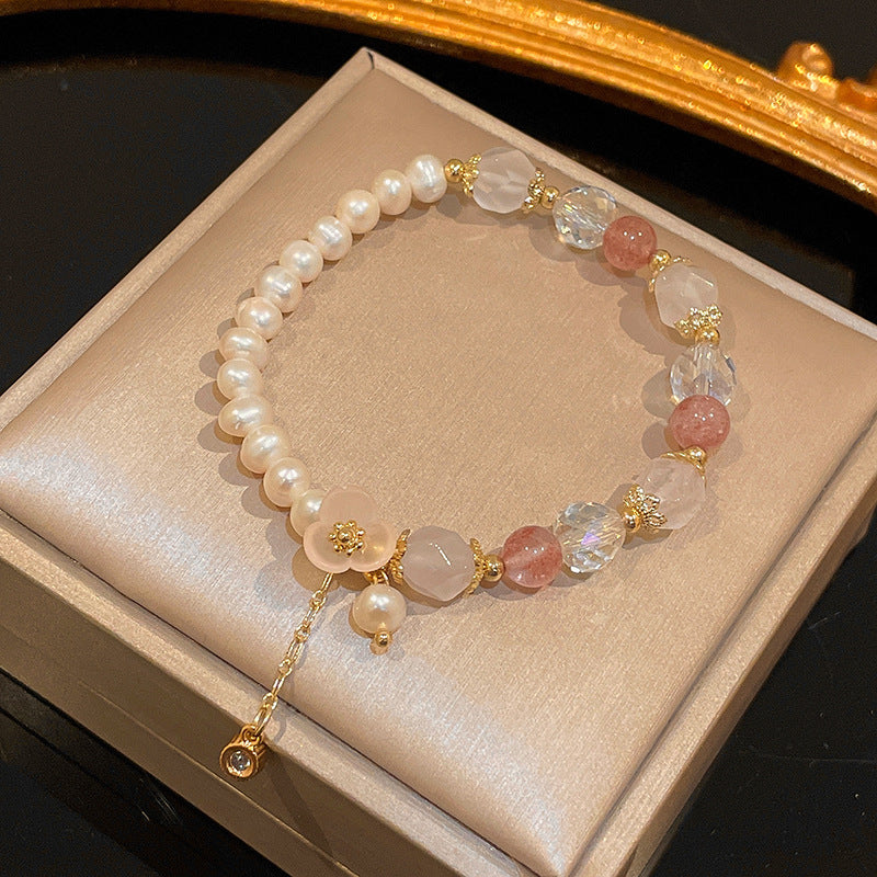 Dainty Pearl Heart Charm Bracelet – Elegant Double Layer Gold Chain Adjustable Bracelet for Women